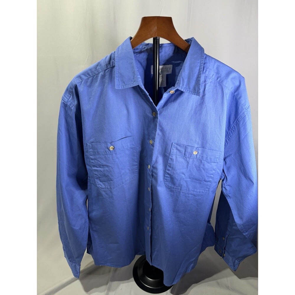 Lands End Womens XL Blue Cotton long Sleeve Button Down Shirt 100% Cotton 18-20